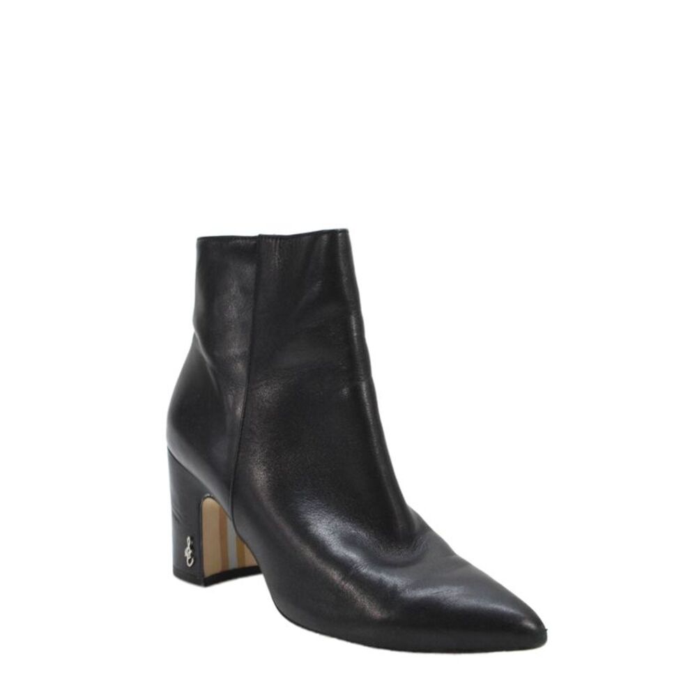 Sam Edelman Womens Leather Pointed Toe Block Heels Ankle Boots Black Size 5